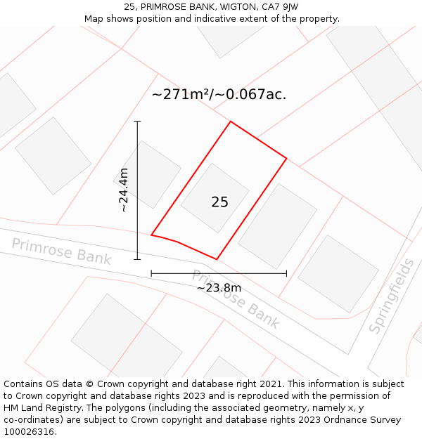 25, PRIMROSE BANK, WIGTON, CA7 9JW: Plot and title map