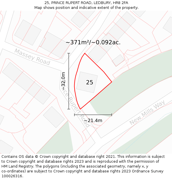 25, PRINCE RUPERT ROAD, LEDBURY, HR8 2FA: Plot and title map