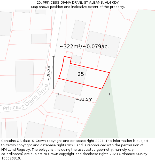 25, PRINCESS DIANA DRIVE, ST ALBANS, AL4 0DY: Plot and title map