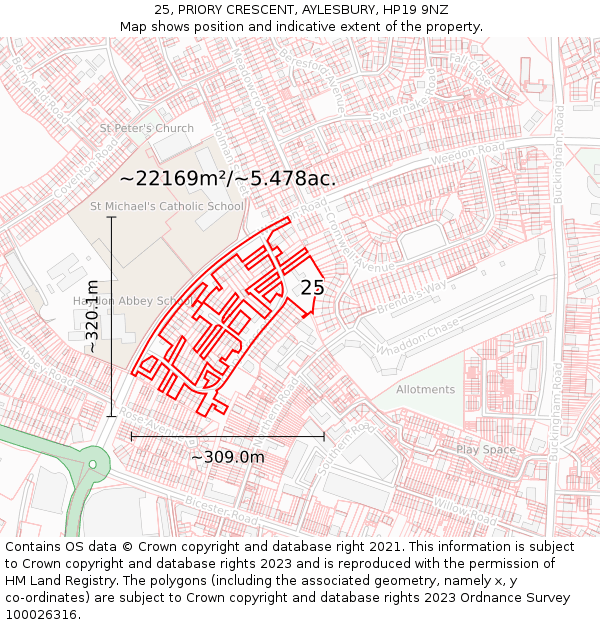 25, PRIORY CRESCENT, AYLESBURY, HP19 9NZ: Plot and title map