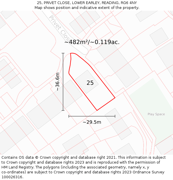 25, PRIVET CLOSE, LOWER EARLEY, READING, RG6 4NY: Plot and title map
