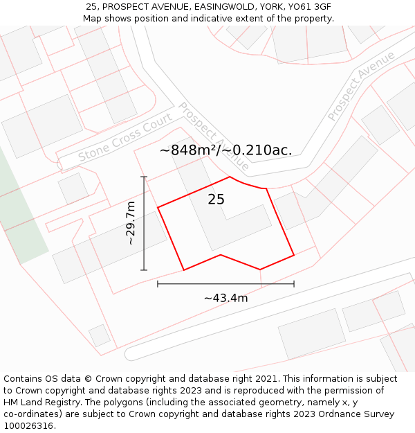 25, PROSPECT AVENUE, EASINGWOLD, YORK, YO61 3GF: Plot and title map