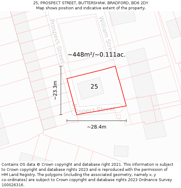 25, PROSPECT STREET, BUTTERSHAW, BRADFORD, BD6 2DY: Plot and title map