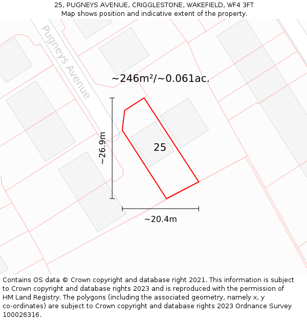 25, PUGNEYS AVENUE, CRIGGLESTONE, WAKEFIELD, WF4 3FT: Plot and title map