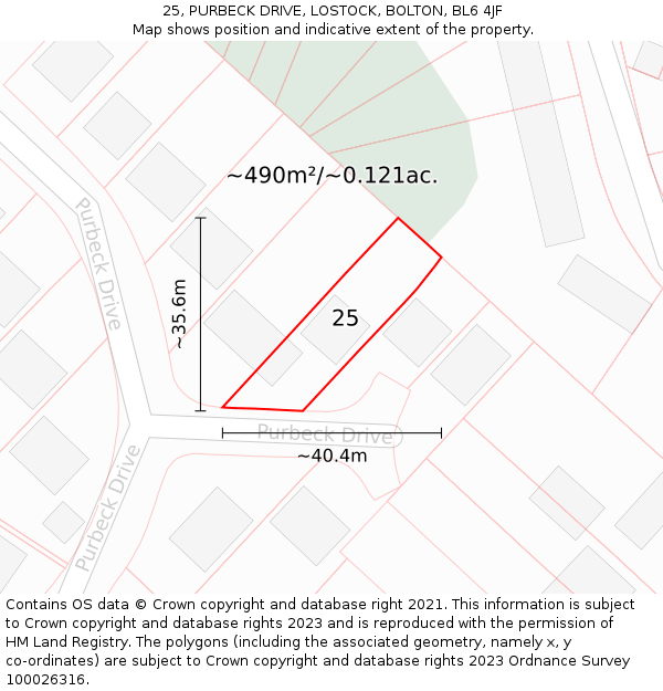 25, PURBECK DRIVE, LOSTOCK, BOLTON, BL6 4JF: Plot and title map