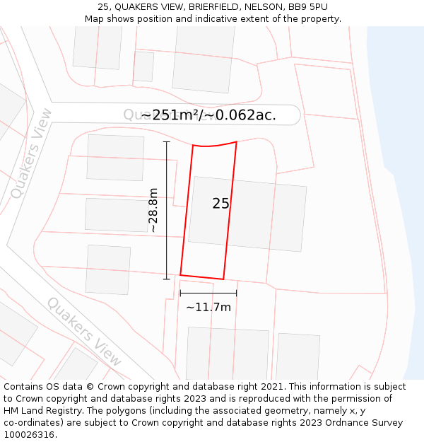 25, QUAKERS VIEW, BRIERFIELD, NELSON, BB9 5PU: Plot and title map