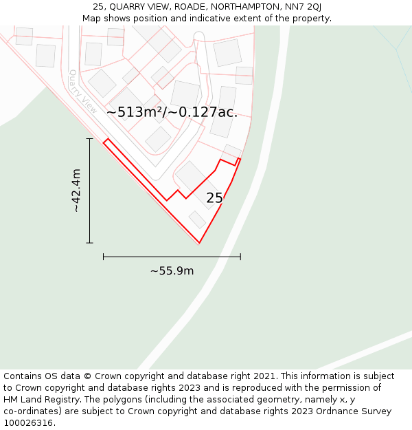 25, QUARRY VIEW, ROADE, NORTHAMPTON, NN7 2QJ: Plot and title map