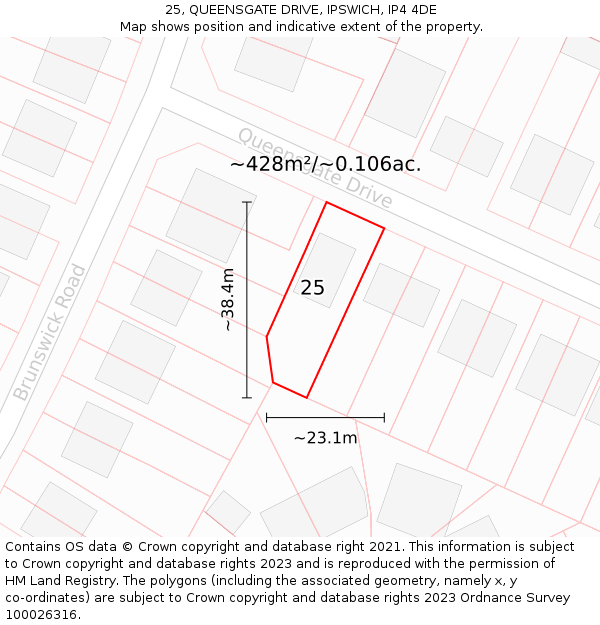 25, QUEENSGATE DRIVE, IPSWICH, IP4 4DE: Plot and title map