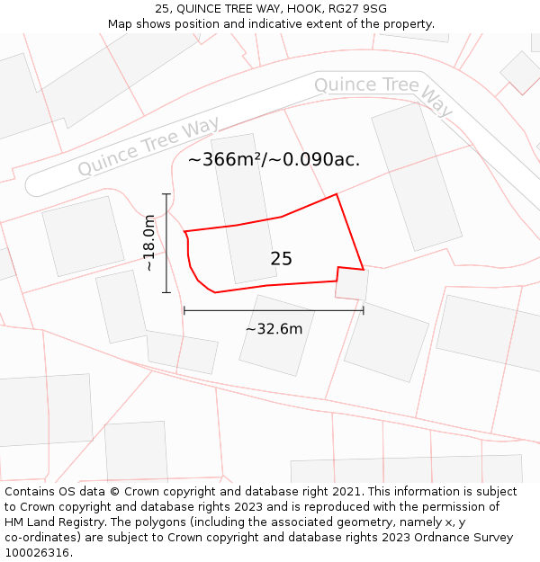 25, QUINCE TREE WAY, HOOK, RG27 9SG: Plot and title map