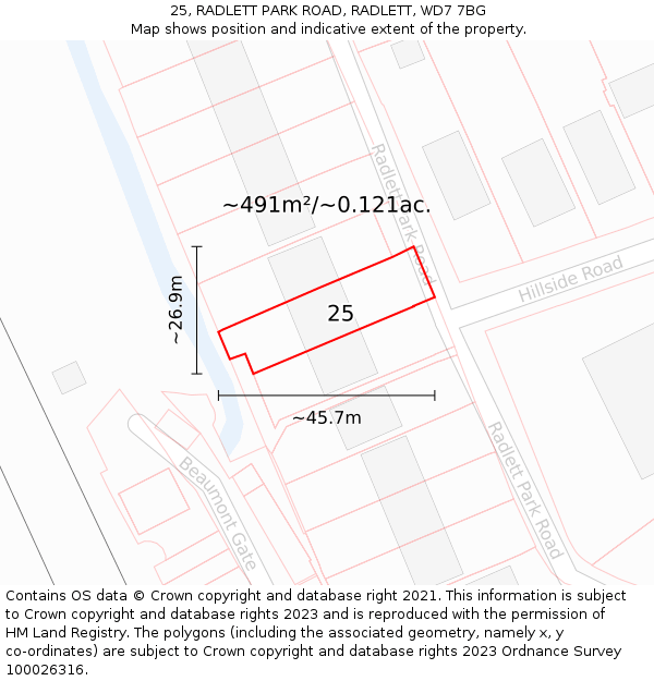 25, RADLETT PARK ROAD, RADLETT, WD7 7BG: Plot and title map