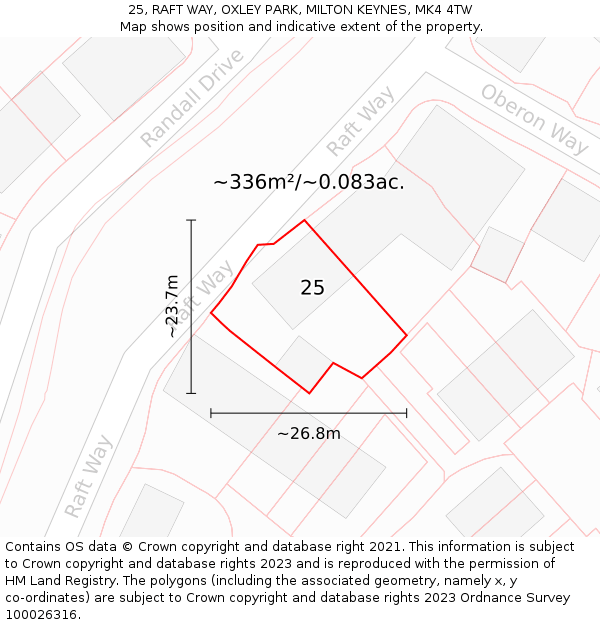 25, RAFT WAY, OXLEY PARK, MILTON KEYNES, MK4 4TW: Plot and title map