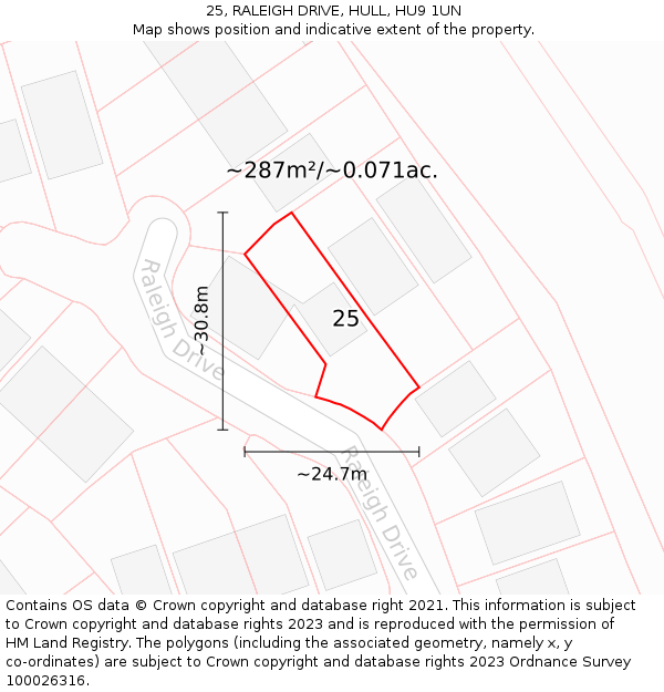 25, RALEIGH DRIVE, HULL, HU9 1UN: Plot and title map