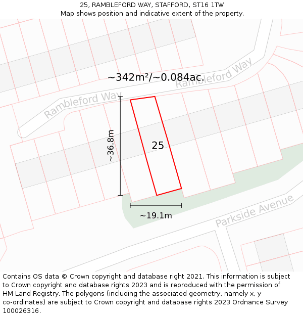25, RAMBLEFORD WAY, STAFFORD, ST16 1TW: Plot and title map