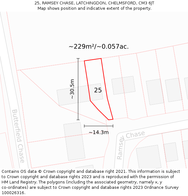25, RAMSEY CHASE, LATCHINGDON, CHELMSFORD, CM3 6JT: Plot and title map