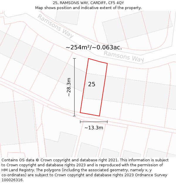 25, RAMSONS WAY, CARDIFF, CF5 4QY: Plot and title map