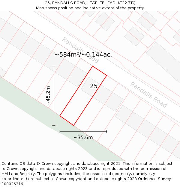 25, RANDALLS ROAD, LEATHERHEAD, KT22 7TQ: Plot and title map