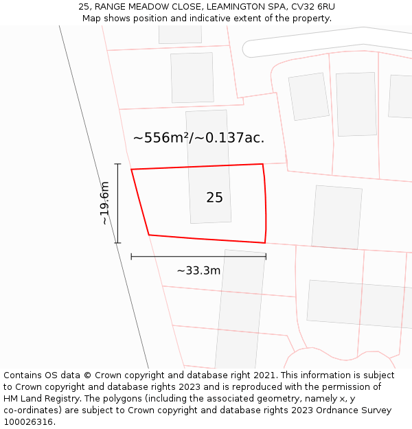 25, RANGE MEADOW CLOSE, LEAMINGTON SPA, CV32 6RU: Plot and title map