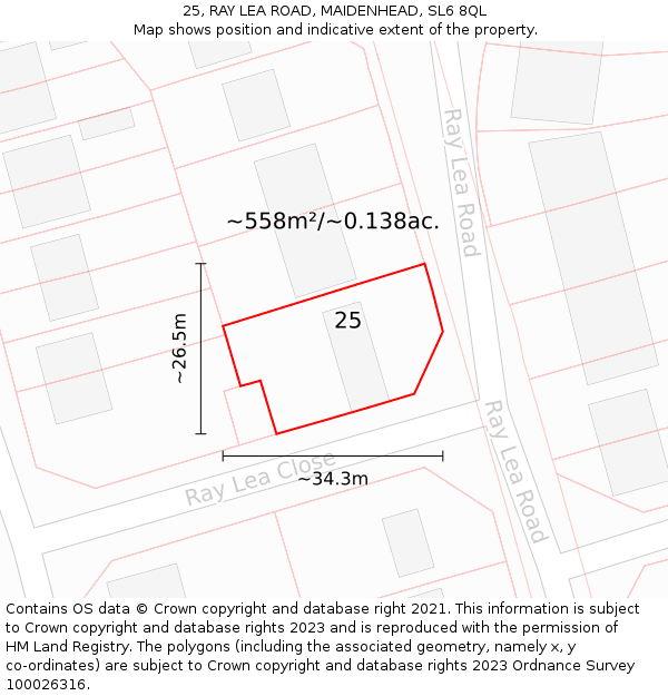 25, RAY LEA ROAD, MAIDENHEAD, SL6 8QL: Plot and title map