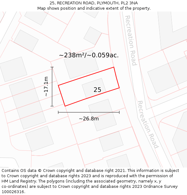 25, RECREATION ROAD, PLYMOUTH, PL2 3NA: Plot and title map