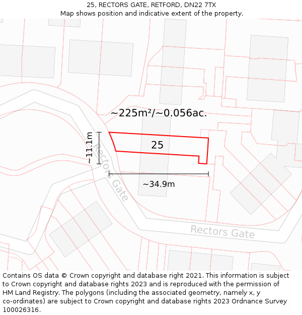 25, RECTORS GATE, RETFORD, DN22 7TX: Plot and title map