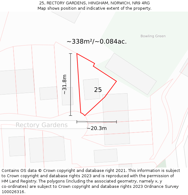25, RECTORY GARDENS, HINGHAM, NORWICH, NR9 4RG: Plot and title map