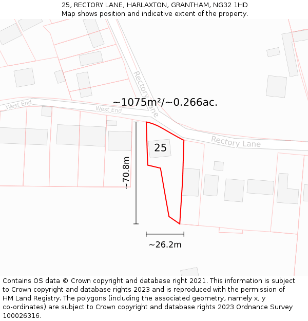 25, RECTORY LANE, HARLAXTON, GRANTHAM, NG32 1HD: Plot and title map