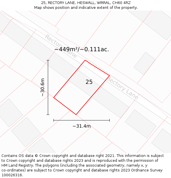 25, RECTORY LANE, HESWALL, WIRRAL, CH60 4RZ: Plot and title map