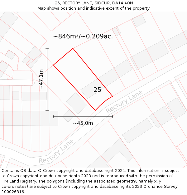 25, RECTORY LANE, SIDCUP, DA14 4QN: Plot and title map