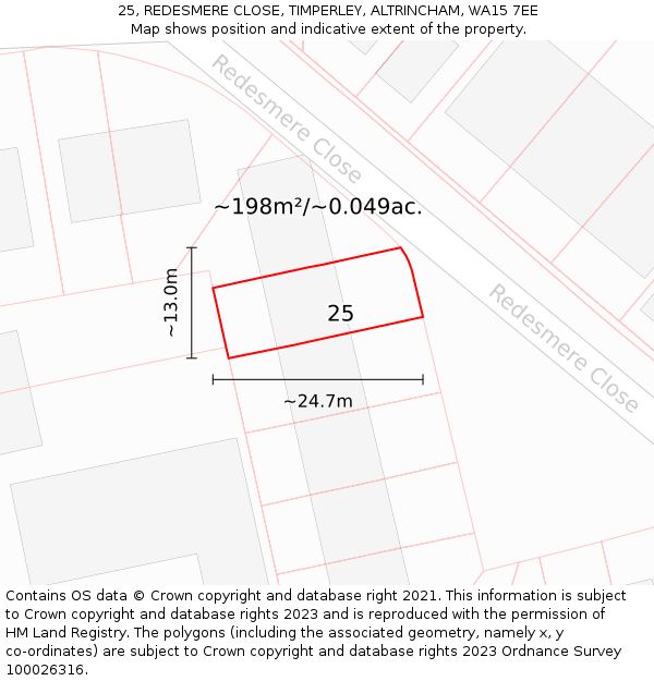25, REDESMERE CLOSE, TIMPERLEY, ALTRINCHAM, WA15 7EE: Plot and title map