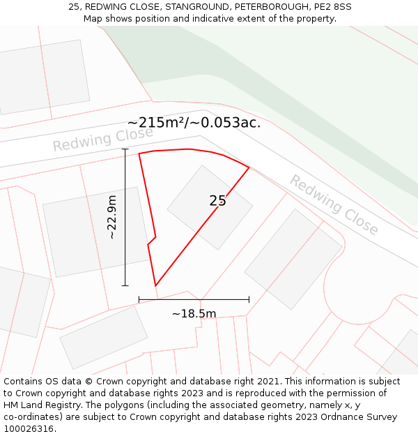 25, REDWING CLOSE, STANGROUND, PETERBOROUGH, PE2 8SS: Plot and title map