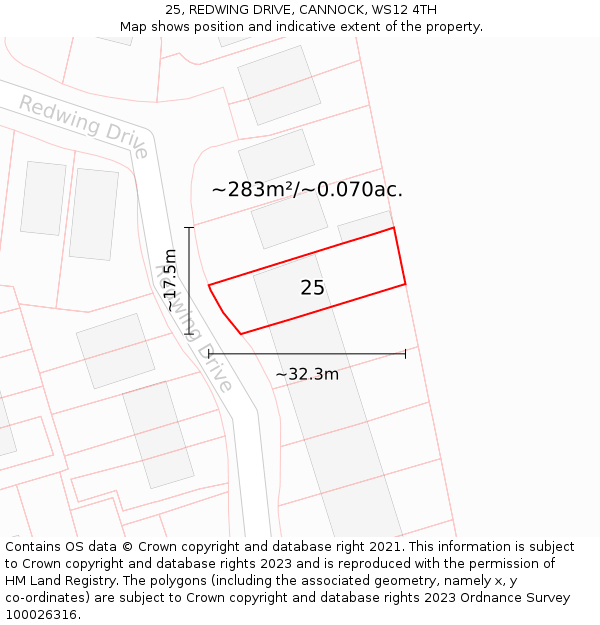 25, REDWING DRIVE, CANNOCK, WS12 4TH: Plot and title map