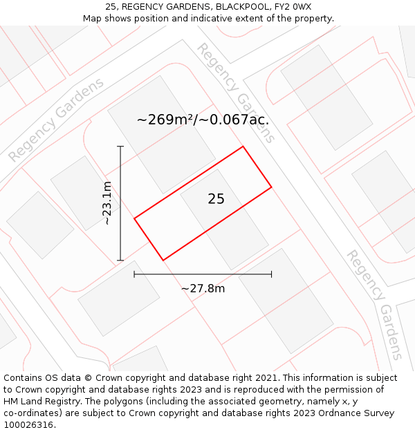 25, REGENCY GARDENS, BLACKPOOL, FY2 0WX: Plot and title map