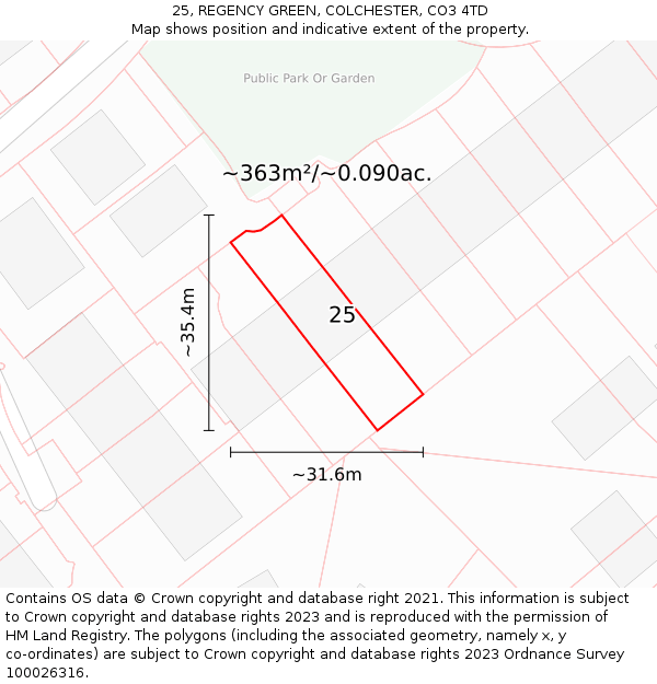 25, REGENCY GREEN, COLCHESTER, CO3 4TD: Plot and title map