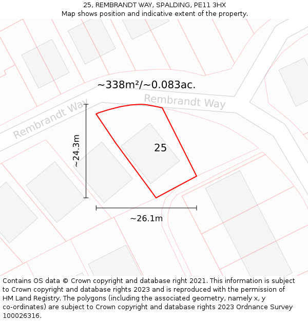 25, REMBRANDT WAY, SPALDING, PE11 3HX: Plot and title map