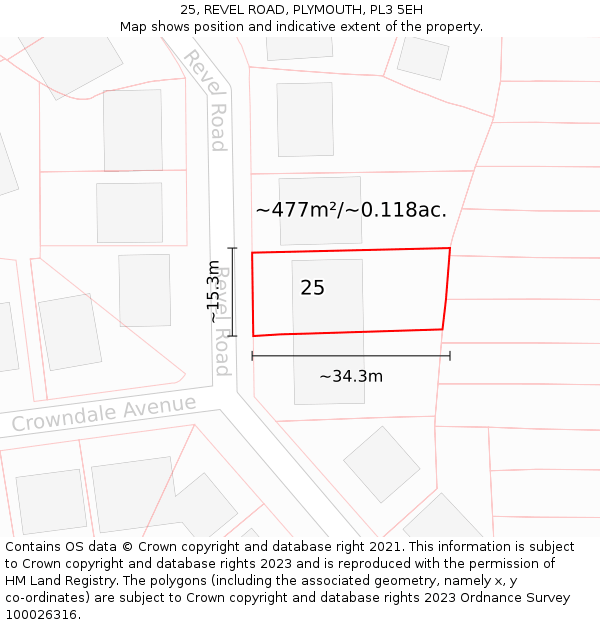 25, REVEL ROAD, PLYMOUTH, PL3 5EH: Plot and title map