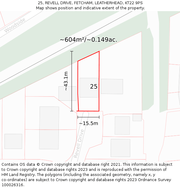 25, REVELL DRIVE, FETCHAM, LEATHERHEAD, KT22 9PS: Plot and title map