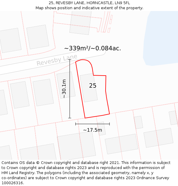 25, REVESBY LANE, HORNCASTLE, LN9 5FL: Plot and title map