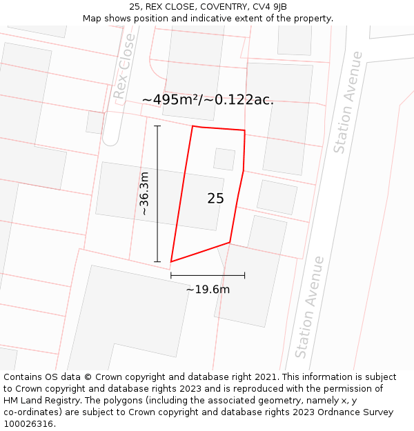 25, REX CLOSE, COVENTRY, CV4 9JB: Plot and title map