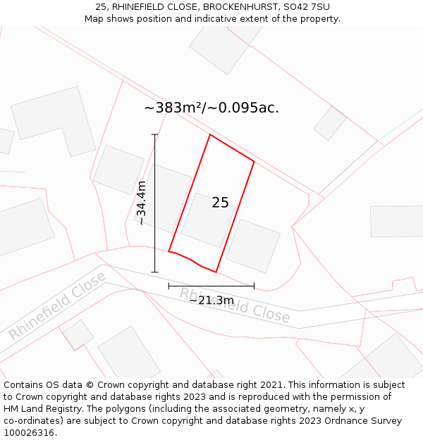25, RHINEFIELD CLOSE, BROCKENHURST, SO42 7SU: Plot and title map