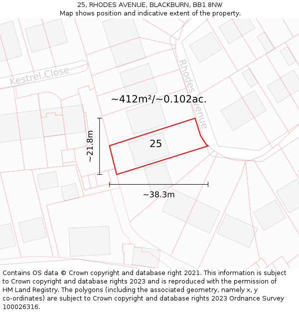 25, RHODES AVENUE, BLACKBURN, BB1 8NW: Plot and title map