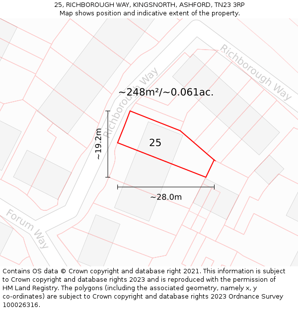 25, RICHBOROUGH WAY, KINGSNORTH, ASHFORD, TN23 3RP: Plot and title map