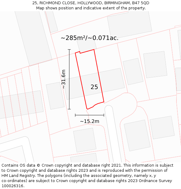 25, RICHMOND CLOSE, HOLLYWOOD, BIRMINGHAM, B47 5QD: Plot and title map