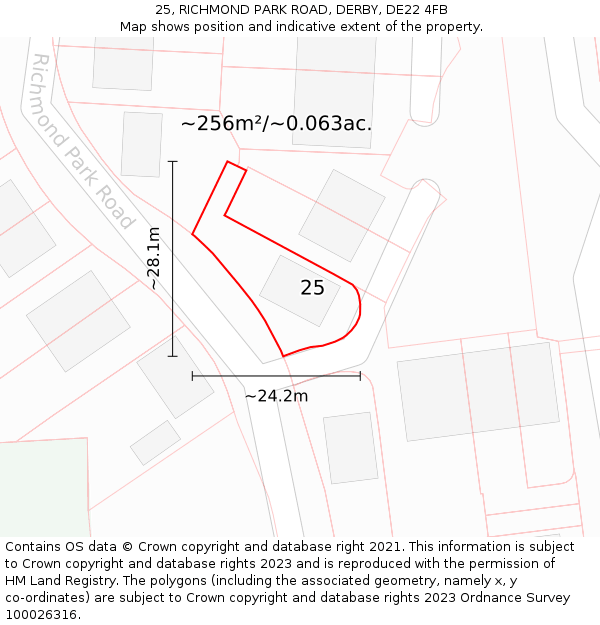 25, RICHMOND PARK ROAD, DERBY, DE22 4FB: Plot and title map