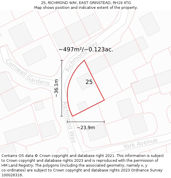 25, RICHMOND WAY, EAST GRINSTEAD, RH19 4TG: Plot and title map