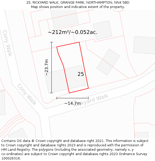 25, RICKYARD WALK, GRANGE PARK, NORTHAMPTON, NN4 5BD: Plot and title map