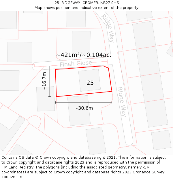 25, RIDGEWAY, CROMER, NR27 0HS: Plot and title map