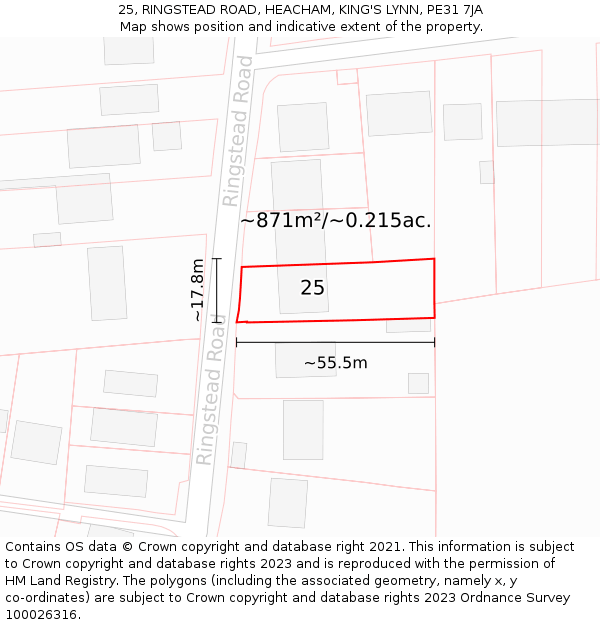 25, RINGSTEAD ROAD, HEACHAM, KING'S LYNN, PE31 7JA: Plot and title map