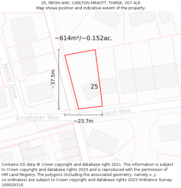 25, RIPON WAY, CARLTON MINIOTT, THIRSK, YO7 4LR: Plot and title map