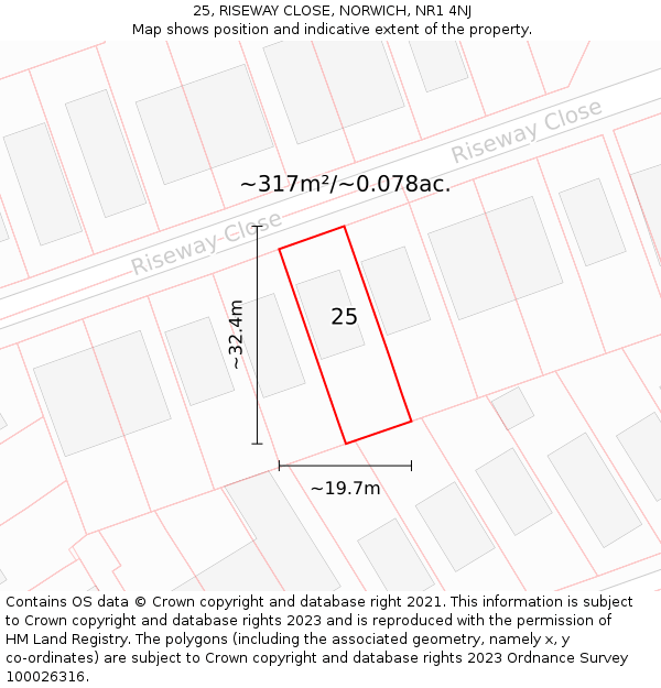 25, RISEWAY CLOSE, NORWICH, NR1 4NJ: Plot and title map