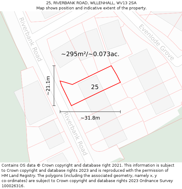25, RIVERBANK ROAD, WILLENHALL, WV13 2SA: Plot and title map